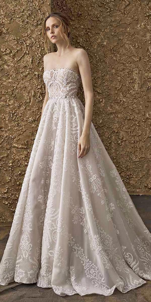 nurit hen wedding dresses 2018 a line straight across full lace beaded belt