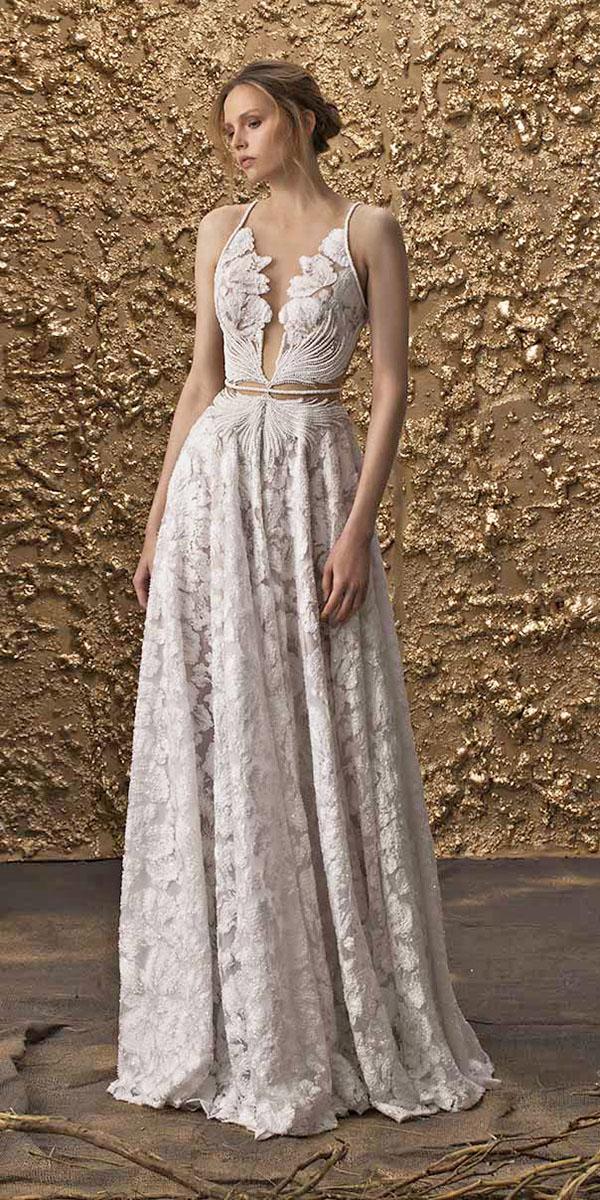 nurit hen wedding dresses 2018 a line with straps floral lace embellishment