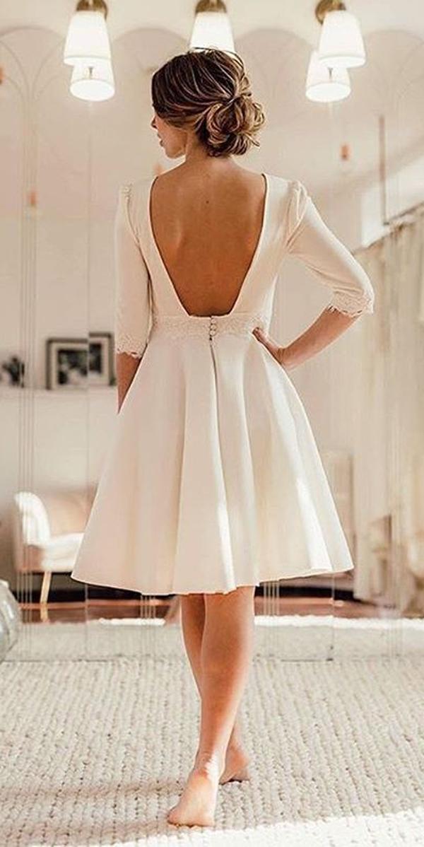 vintage wedding dresses 1920s knee length simple low back with sleeves camillerecolin