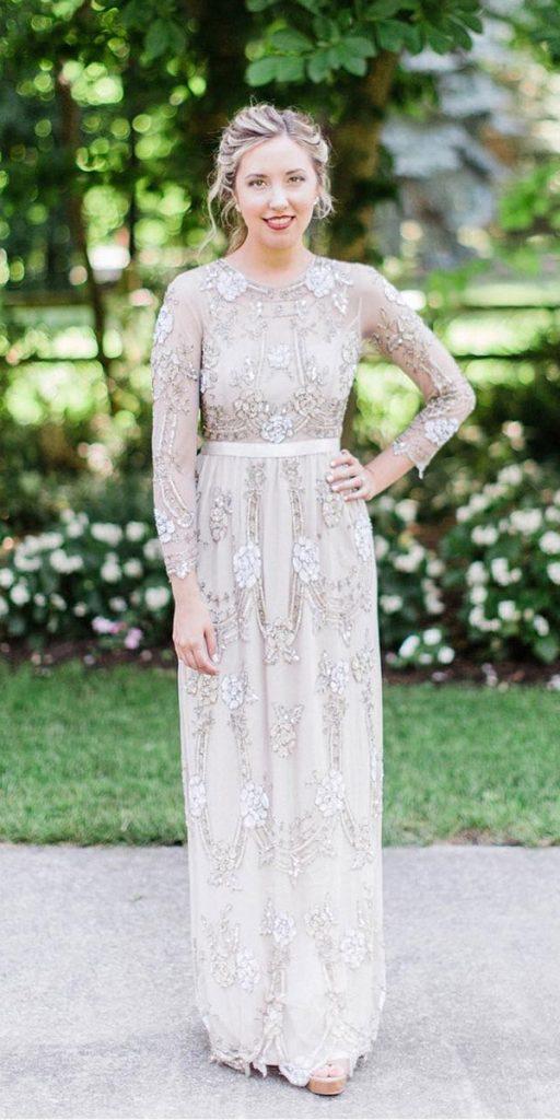 vintage wedding dresses with sleeves a line beaded jeweled tifanilyn