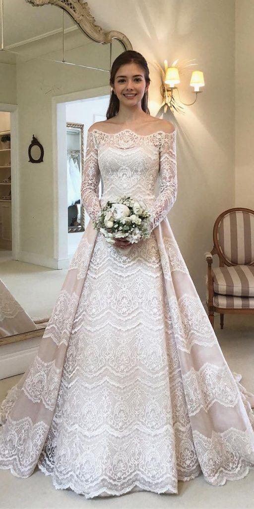 vintage wedding dresses with sleeves a line off the shoulder lace wanda borges