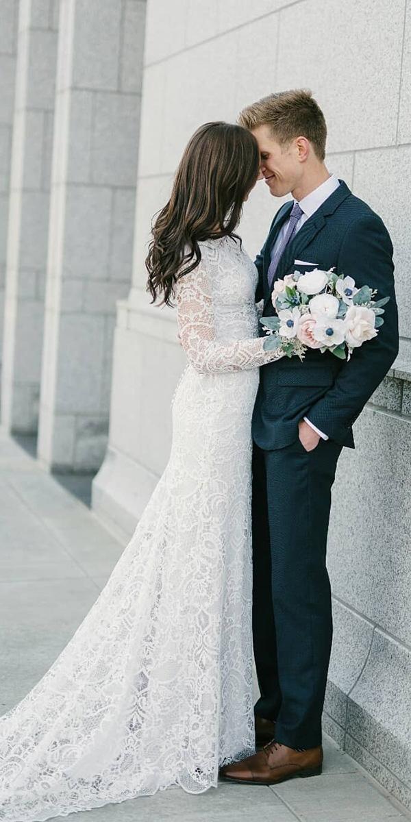 vintage wedding dresses with sleeves lace train natalie wynn design