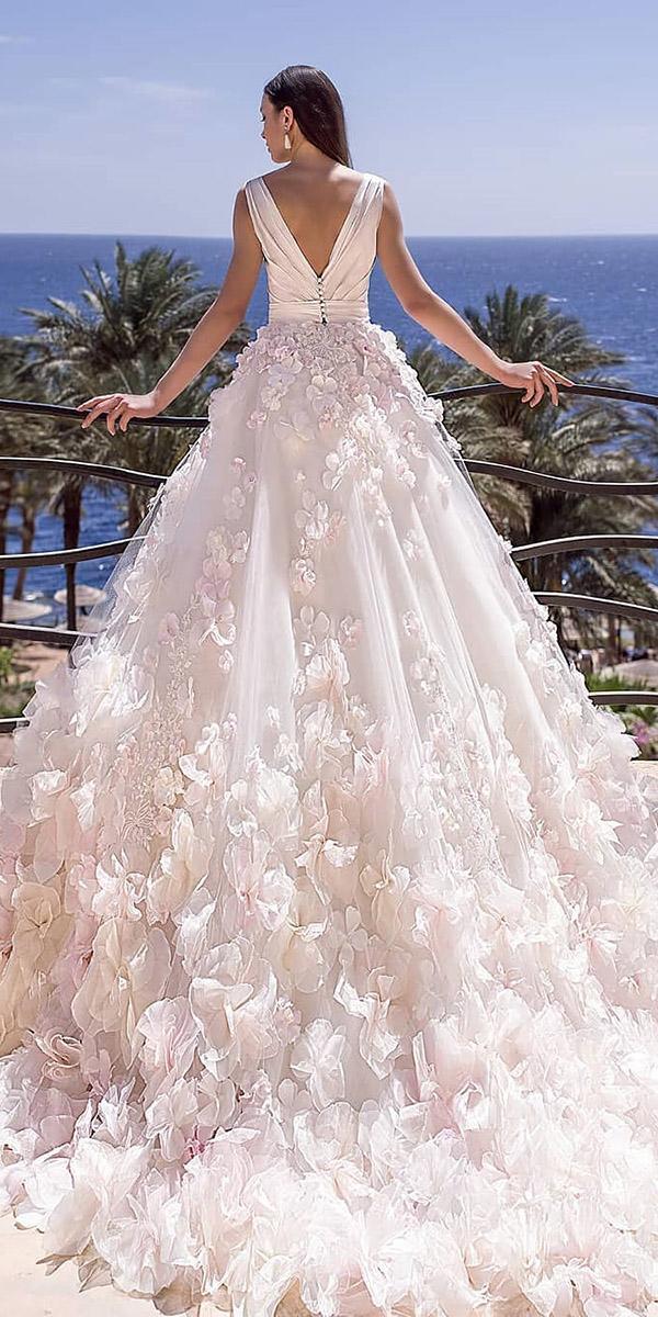 wedding dresses 2019 ball gown v back 3d floral blush oksana mukha