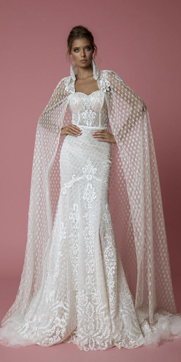 wedding dresses 2019 sheath sweetheart with cape lace idan cohen