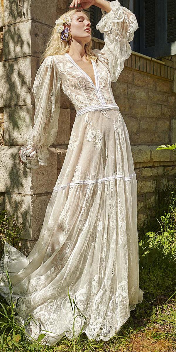 costarellos wedding dresses 2019 a line deep v neckline lace ivory