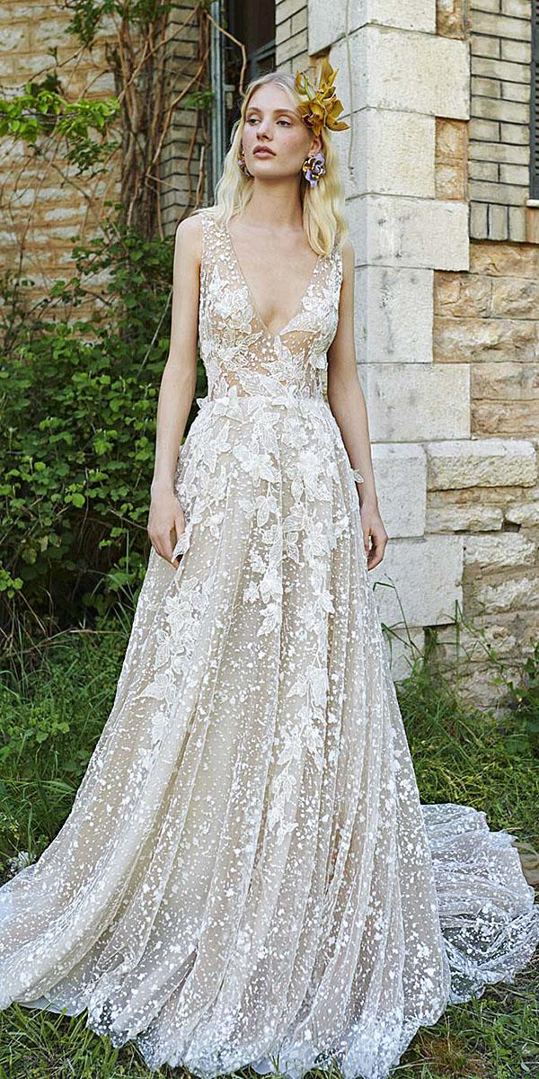 costarellos wedding dresses 2019 a line plunging neckline nude with 3d floral
