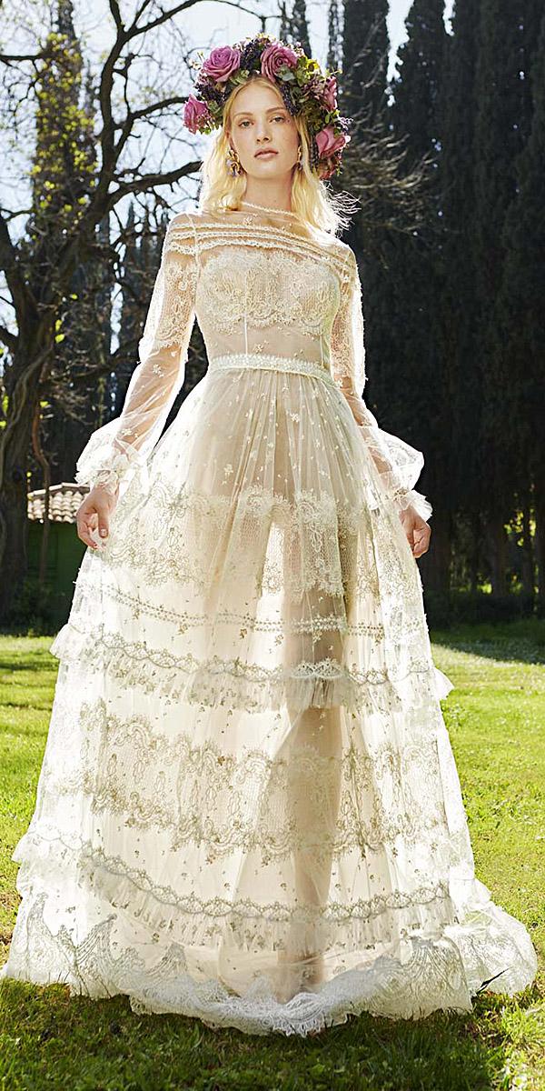 costarellos wedding dresses 2019 a line with long sleeves nude lace unique