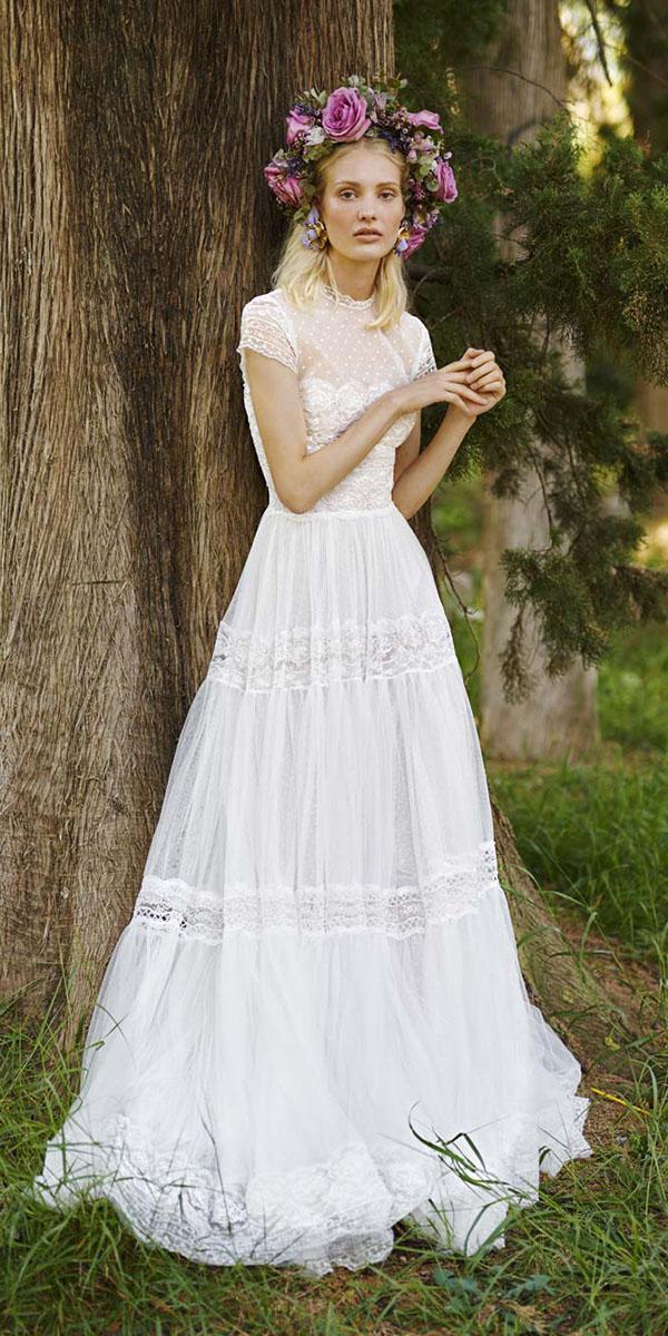 costarellos wedding dresses 2019 a line with cap sleeves high neck-