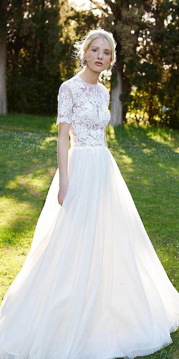 costarellos wedding dresses 2019 a line with cap sleeves lace floral top