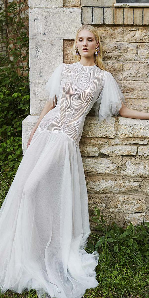 costarellos wedding dresses 2019 sheath blow sleeves unique