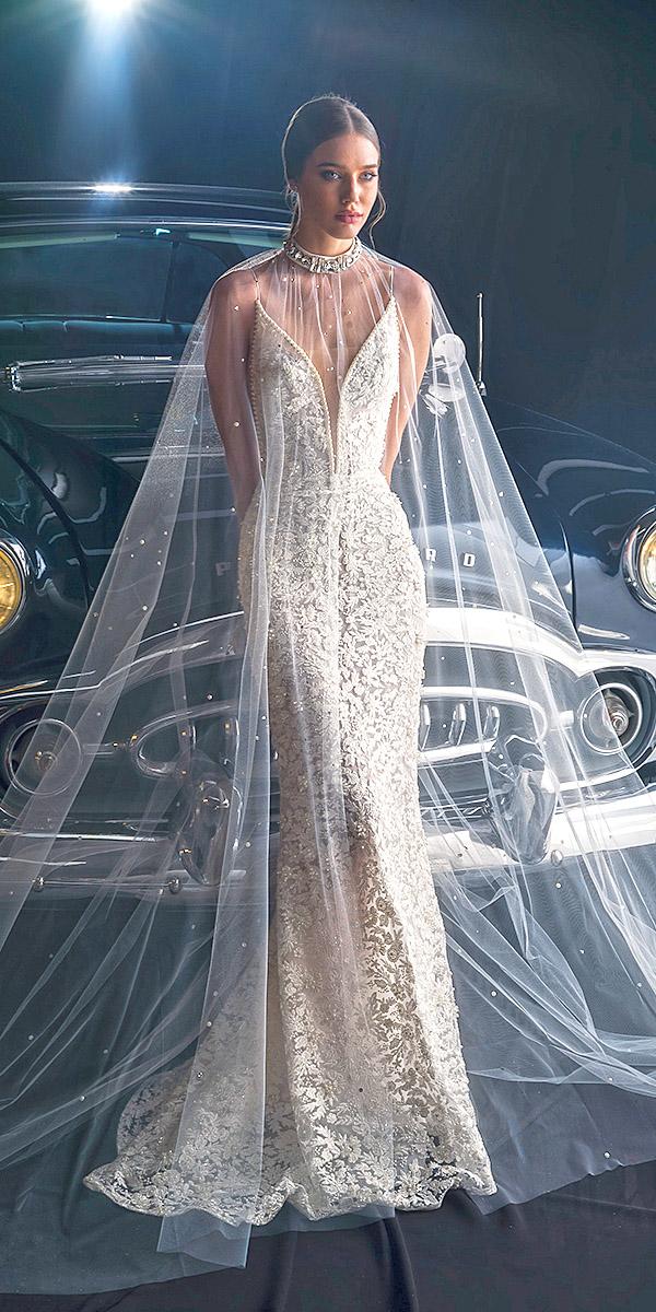 dany mizrachi fall 2018 wedding dresses sheath deep v neckline with cape trendy