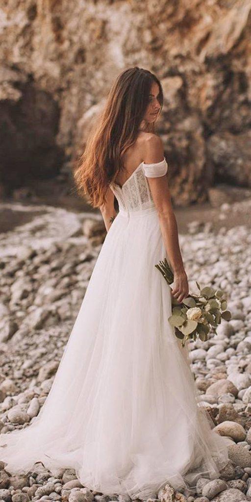 lace a line off the shoulder simple wedding dresses stephenliberge