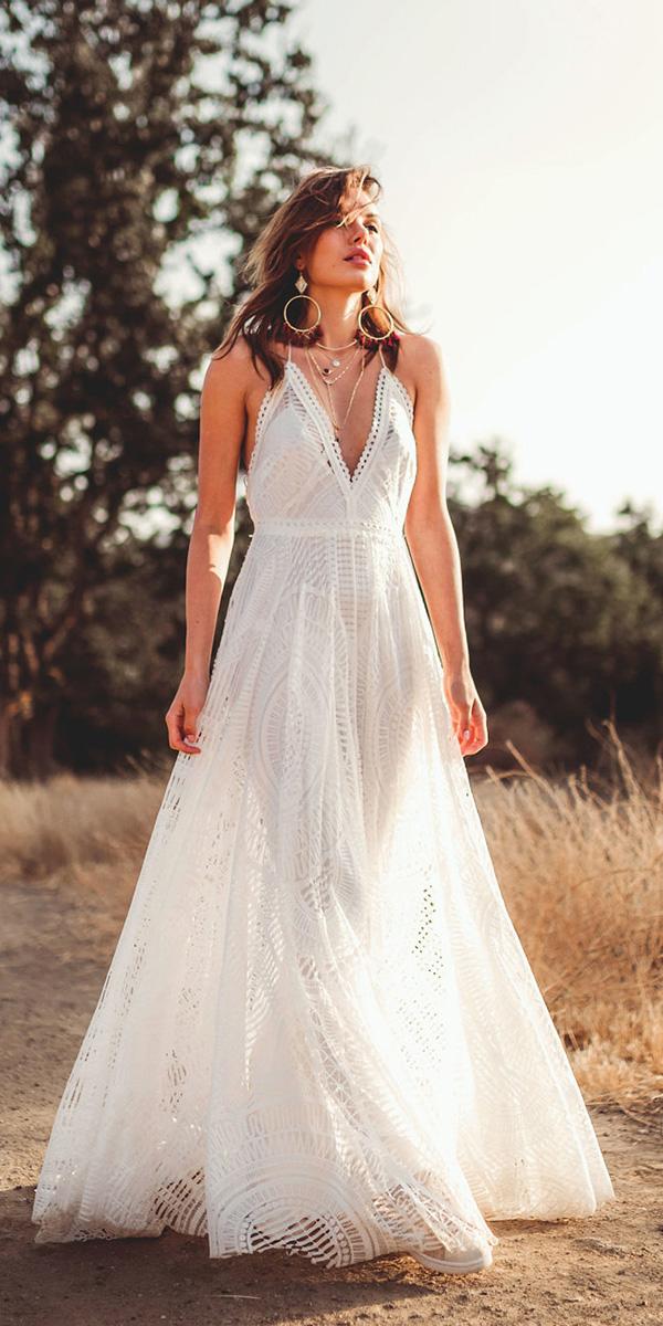 lovers society bohemian wedding dresses a line with spaghetti straps delicate lace for beach