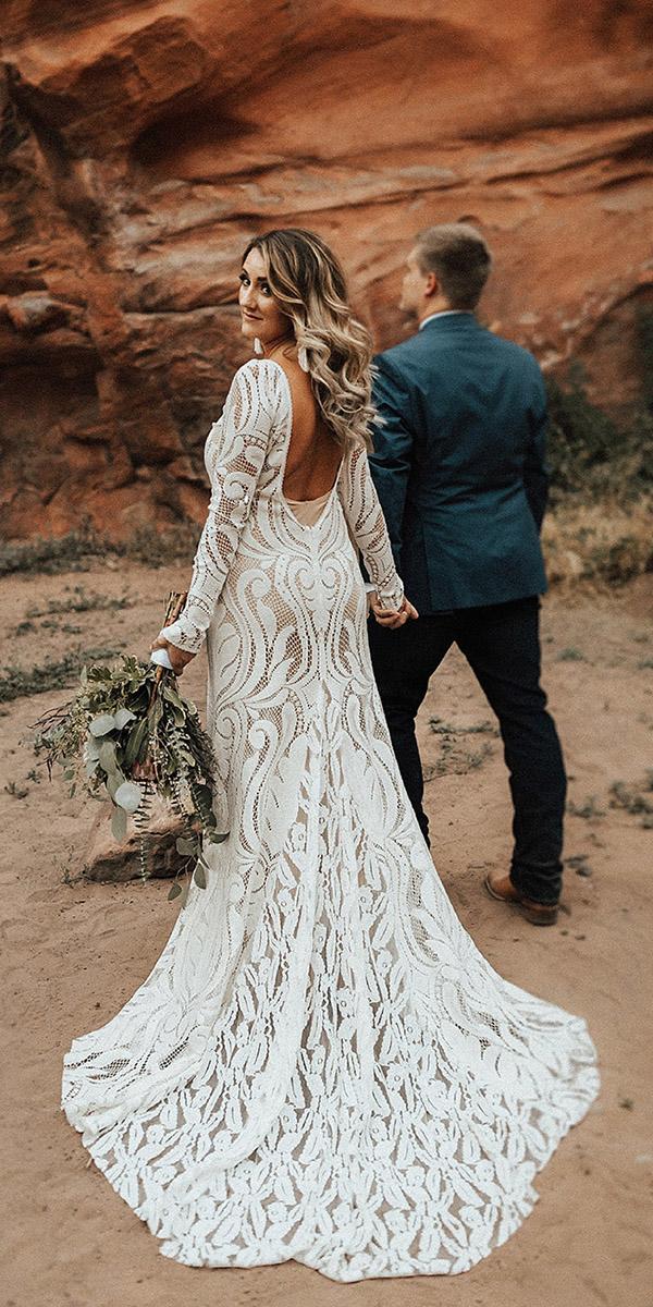 lovers society bohemian wedding dresses for real bride with long sleeves low back lace