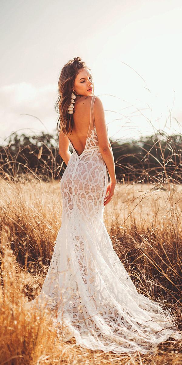 lovers society bohemian wedding dresses low back with straps beach rustic lace