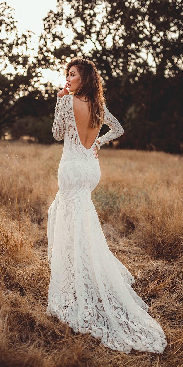 lovers society bohemian wedding dresses rustic low back with long sleeves lace