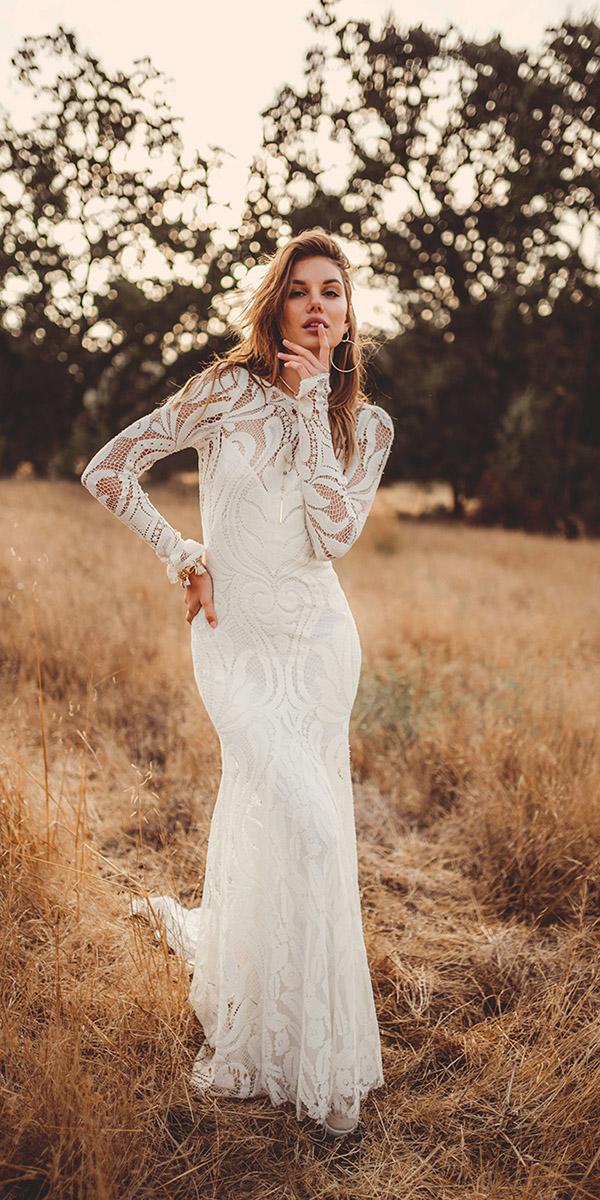 lovers society bohemian wedding dresses rustic with long sleeves lace