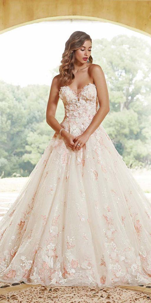 a line wedding dresses sweetheart strapless neckline with floral appliques blush sophia toli