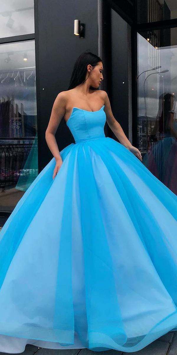 blue wedding dresses ball gown strapless tulle skirt liastublla