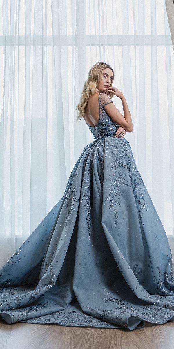 blue wedding dresses royall ball gown with cap sleeves paolo sebastian