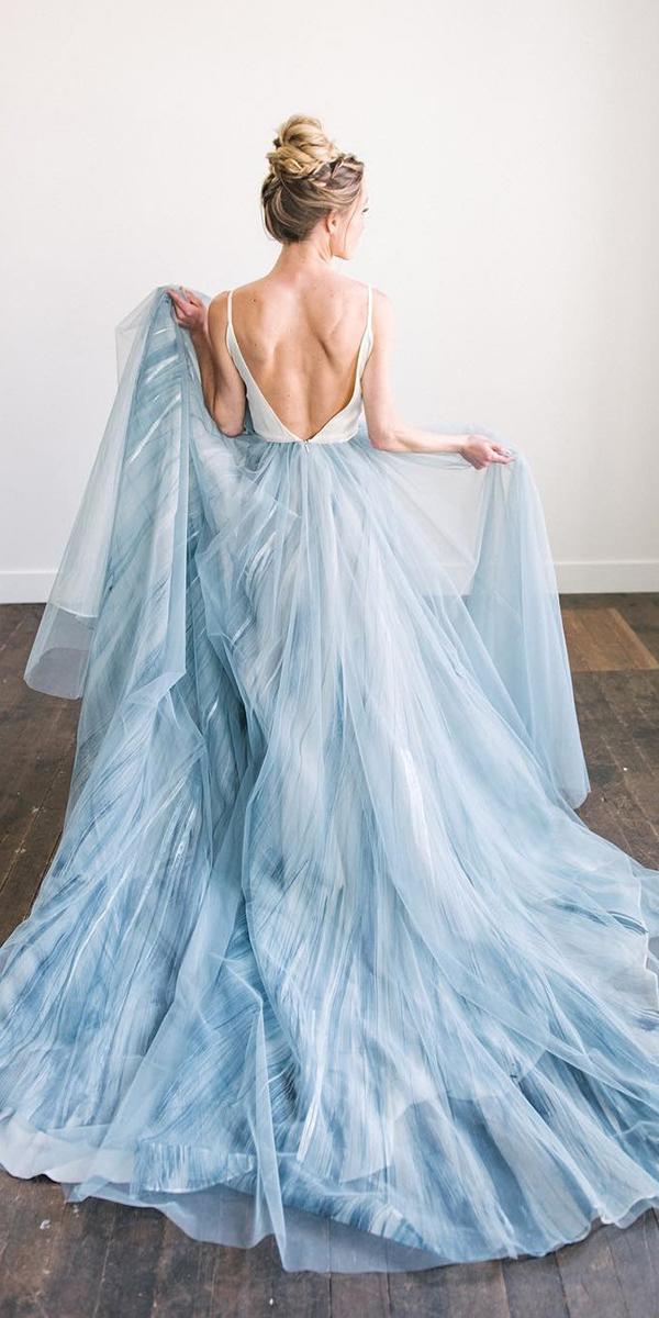 blue wedding dresses with spaghetti straps low back tulle skirt ombre chantel lauren designs