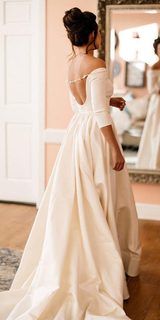 bridal gowns with sleeves a line low back three quote sleeves simple lizosban