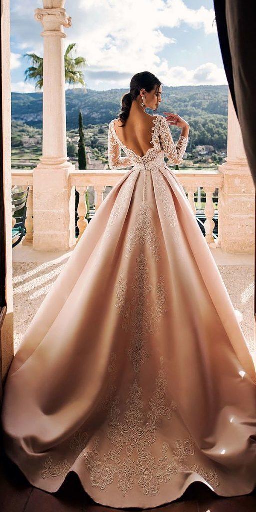 bridal gowns with sleeves ball gown backless lace champagne lanovia penza