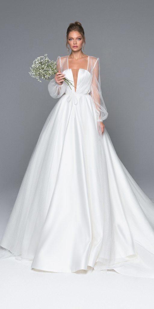 bridal gowns with sleeves ball gown illusion plunging neckline simple eva lender