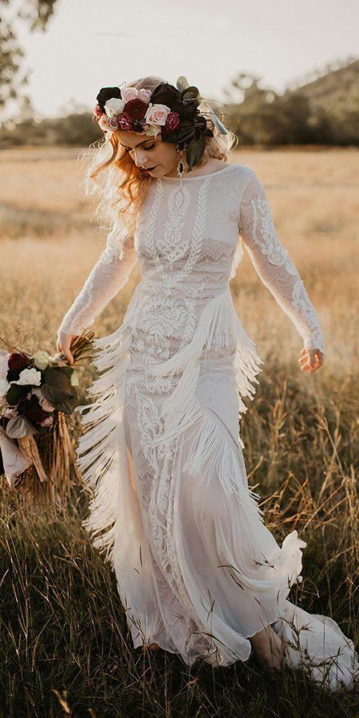  bridal gowns with sleeves boho sheath rustic polka dot bride