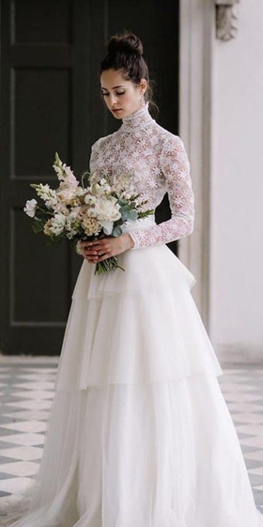 bridal gowns with sleeves high neck lace top edmondson bridal couture