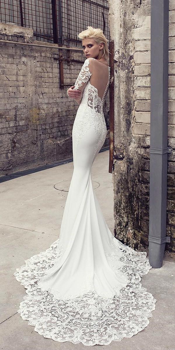 bridal gowns with sleeves mermaid illusion back with buttions lace pnina tornai