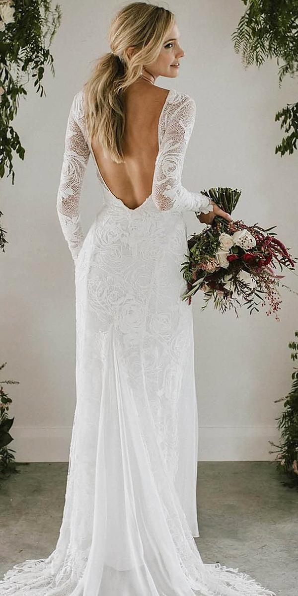 bridal gowns with sleeves sheath backless boho lace grace loves lace