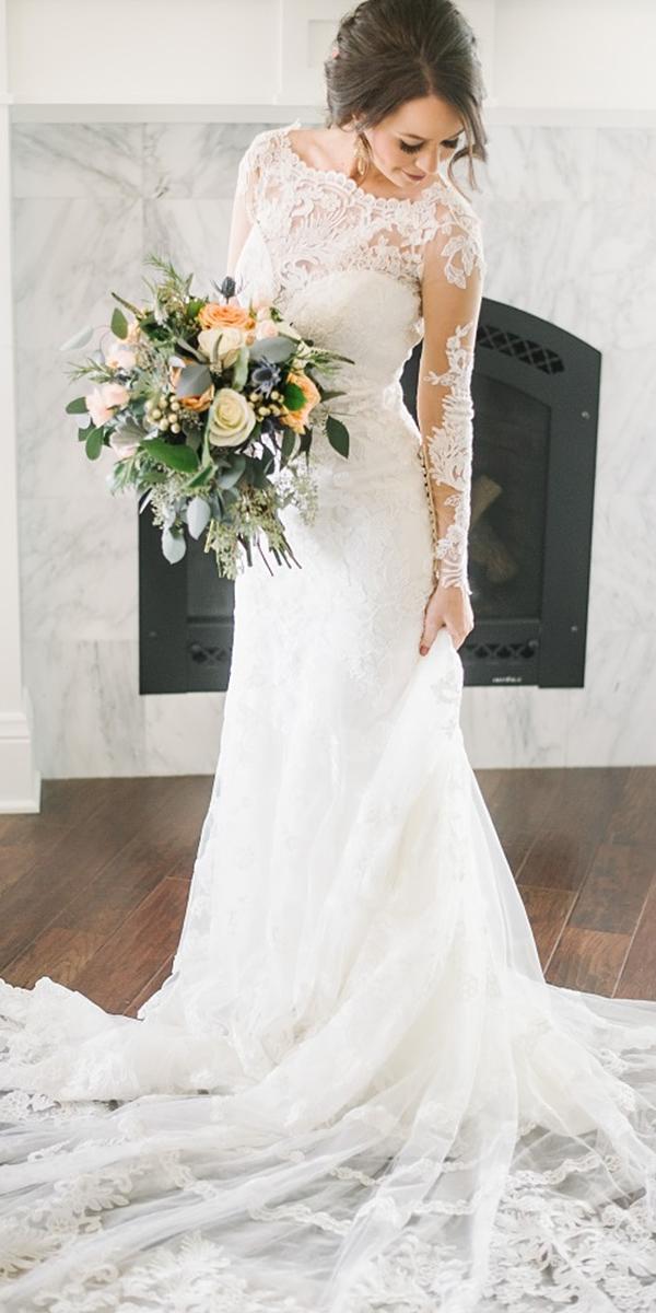 bridal gowns with sleeves sheath lace embroidered lisa anne merino