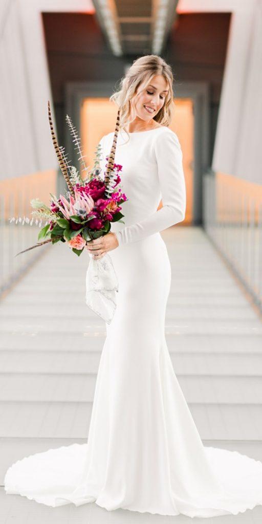 bridal gowns with sleeves sheath simple elegant lauren lee photography