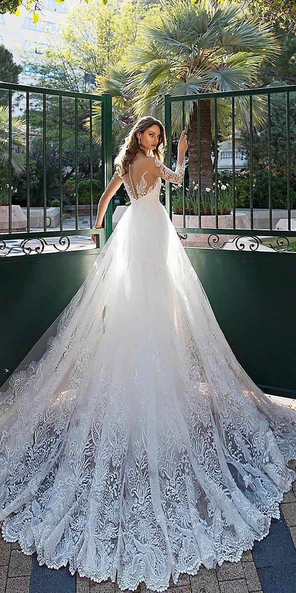 bridal gowns with sleeves tatto effect back lace tinai vashchenko
