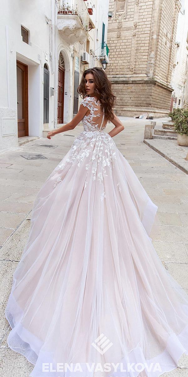 elena vasylkova wedding dresses 2018 ball gown illusion back with cap sleeves floral