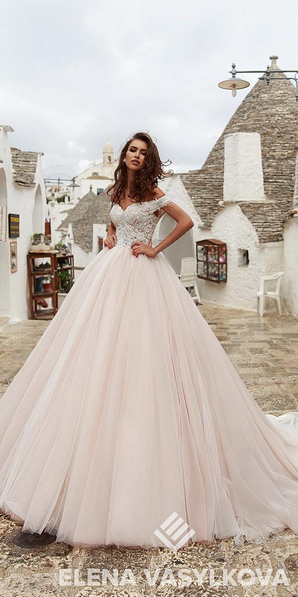 elena vasylkova wedding dresses 2018 ball gown off the shoulder lace top blush