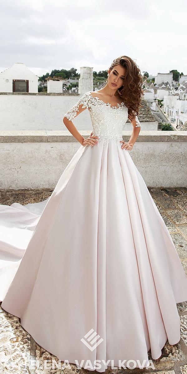 elena vasylkova wedding dresses 2018 ball gown with three quote sleeves lace satin skirt