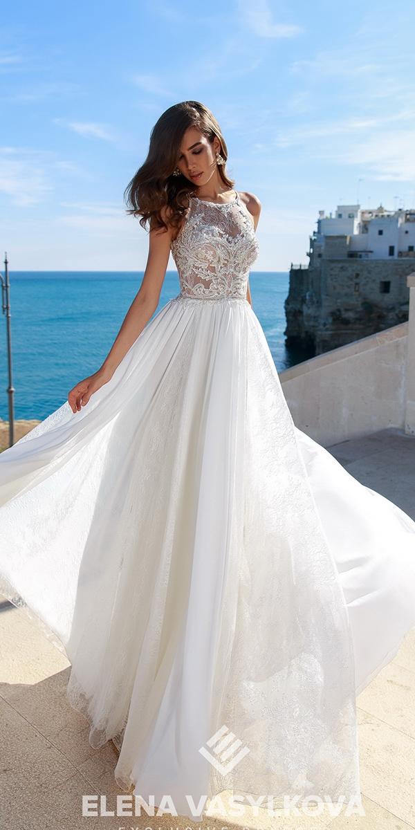 elena vasylkova wedding dresses 2018 for beach halter neckline lace top romantic