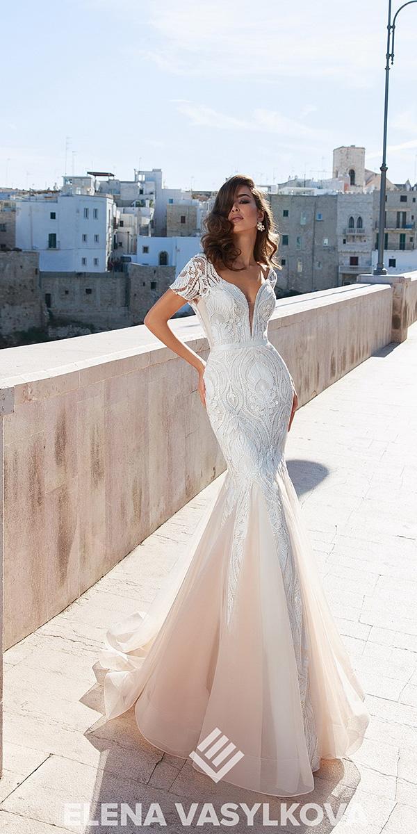 elena vasylkova wedding dresses 2018 sexy mermaid with cap sleeves lace trendy