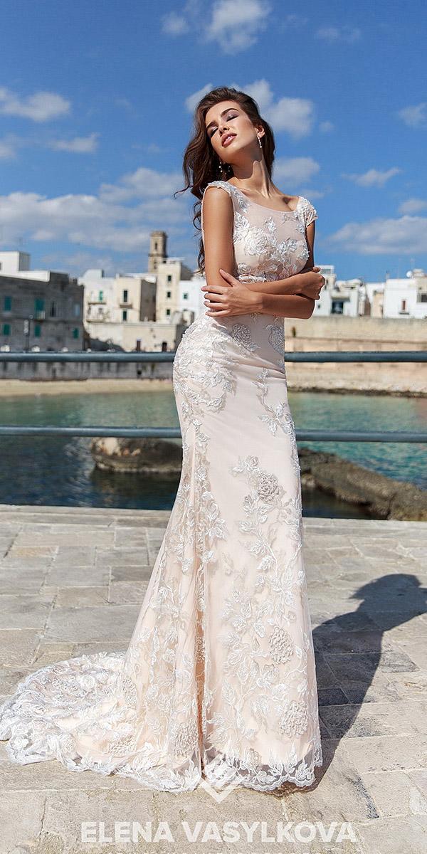 elena vasylkova wedding dresses 2018 sheath beach lace with cap sleeves floral embroidered ivory