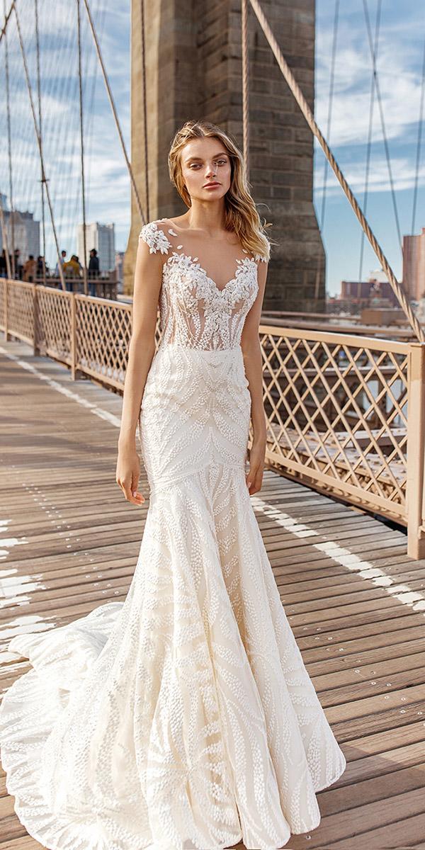 eva lendel wedding dresses 2019 sexy mermaid illusion neckline lace ivory