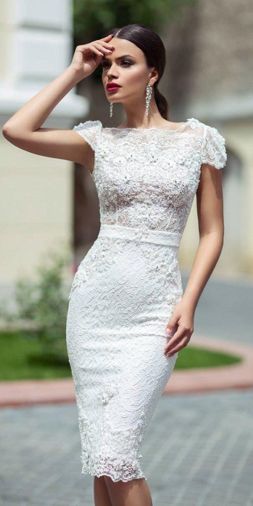  knee length wedding dresses with cap sleeves full lace cristallini