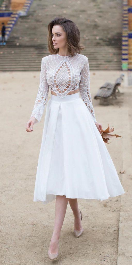 knee length wedding dresses with long sleeves simple skirt dimitrius dalia