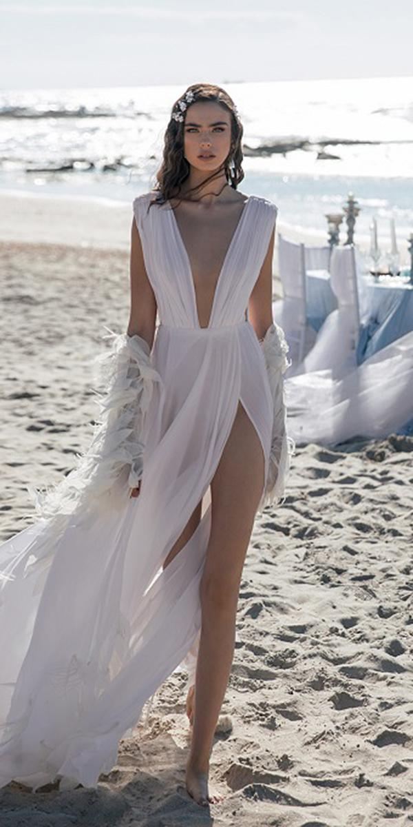 meital zano wedding dresses beach deep v neckline simple silk ivory