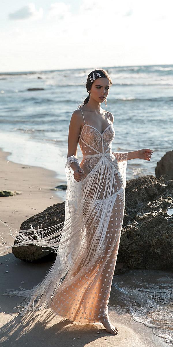 meital zano wedding dresses sexy beach with spaghetti straps fringe ivory