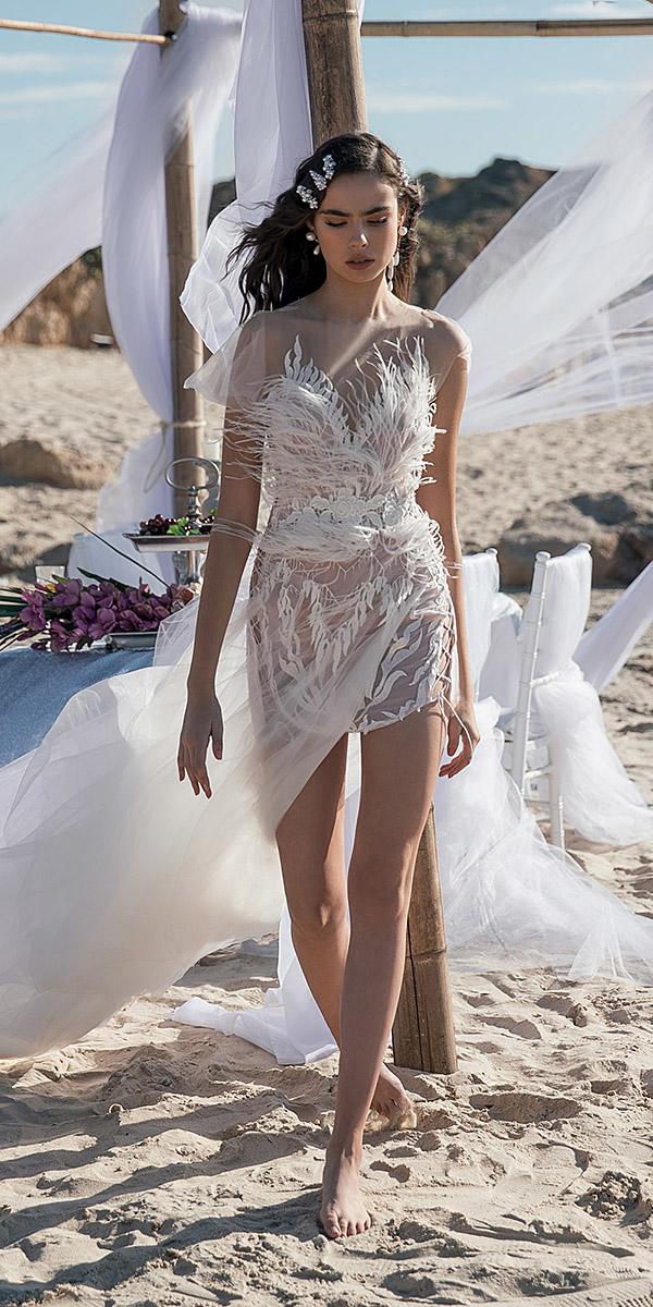 meital zano wedding dresses trendy mini with feathers ivory