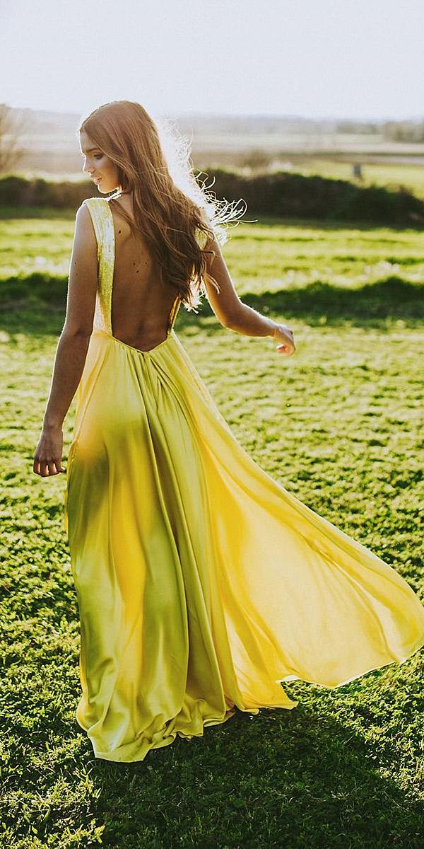 Summer Wedding Guest Dresses Long Casual Backless Yellow Lacroixe 