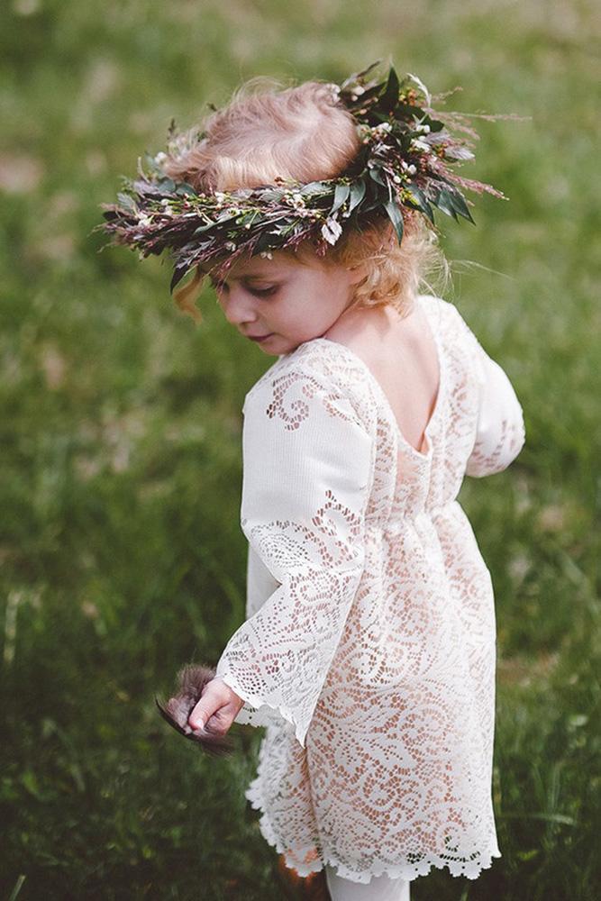 vintage flower girl dresses rustic with long sleeves full lace