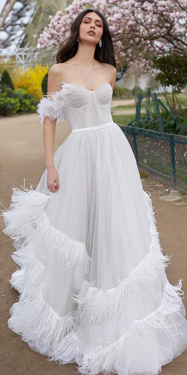 wedding dresses 2019 a line sweetheart off the shoulder with fringe julie vino